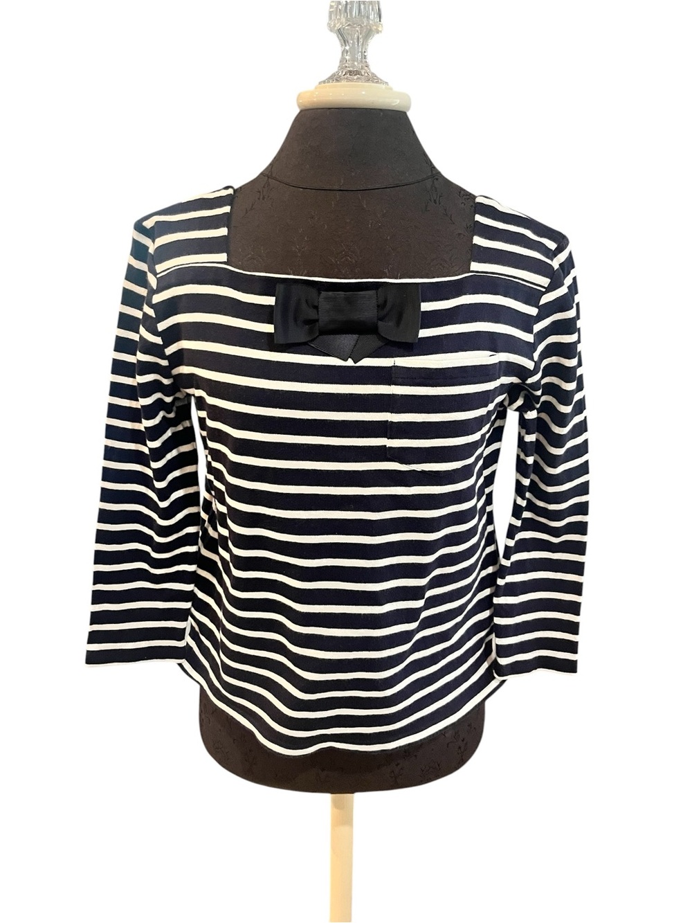 Petit Bateau Blue White Nautical Square Neck Top Cotton Knit Large - Picture 8 of 8